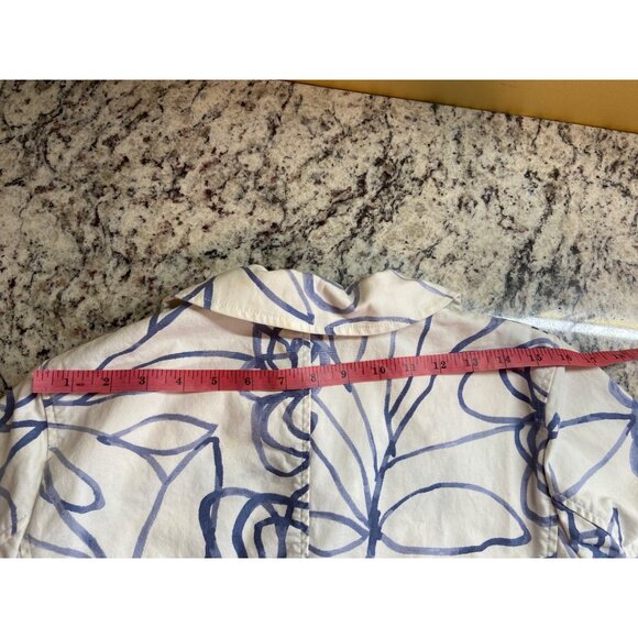 Sigrid Olsen Abstract Floral Jacket Blue White Sz 12 Y2K Preppy Chic Retro - Picture 9 of 9